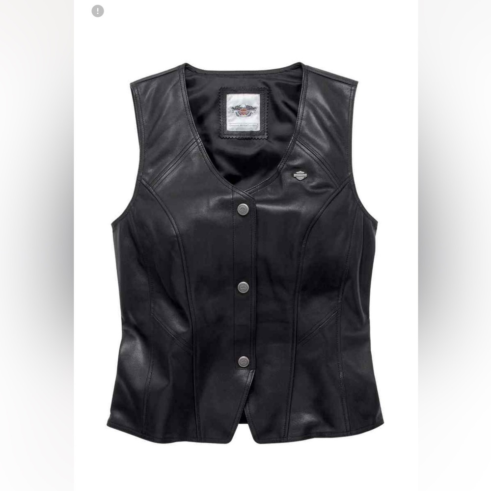 HARLEY DAVIDSON women’s essential leather riding vest black size XL biker